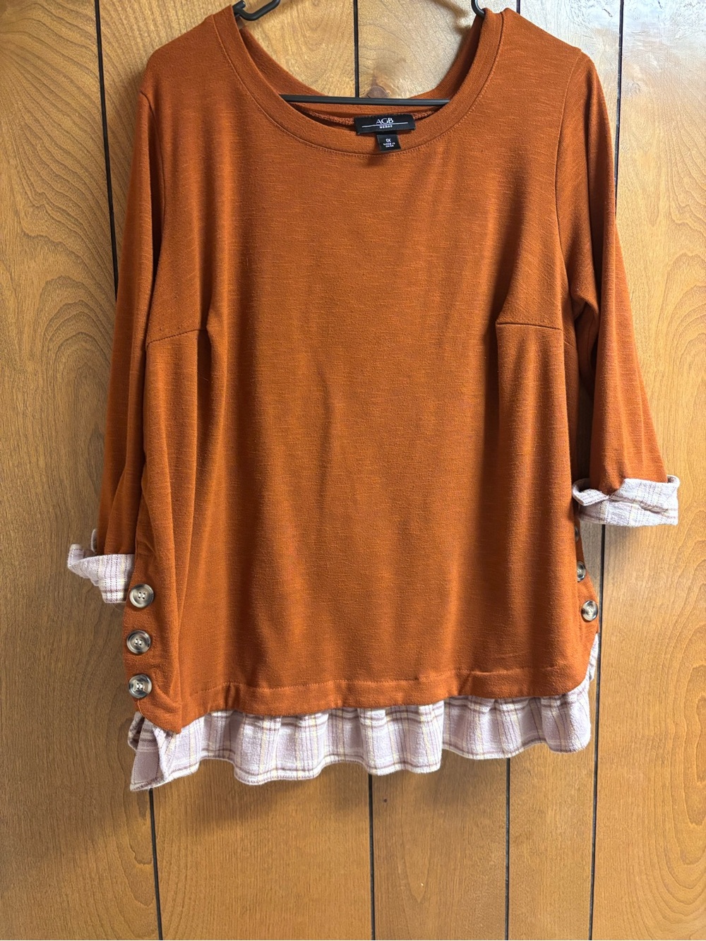 AGB Rust Orange Layered-Hem Button-Side Women's Sweatshirt